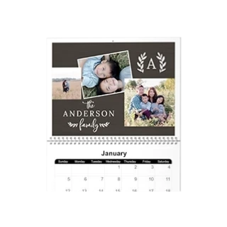 Family is everything - Wall calendar design: The top page of a personalized wall calendar featuring a family photo collage and custom family name text.