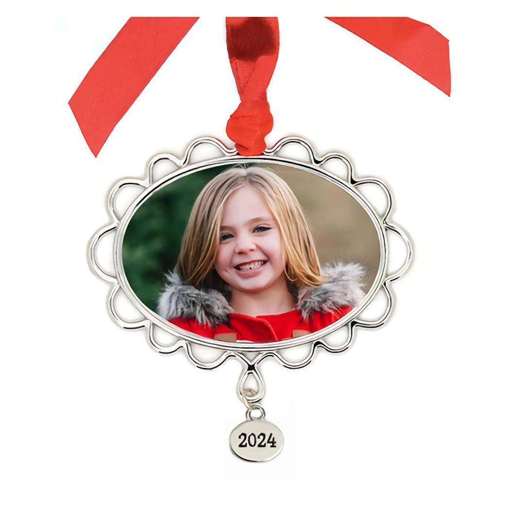 Metal Petal Frame Photo Ornament With 2024 Tag