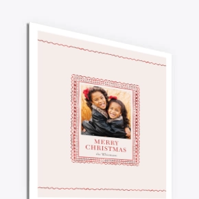 Poster Board Prints: A poster board print with a red decorative border featuring a photo of two smiling children and the text Merry Christmas.