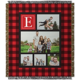 50x60 Photo Woven Throw with Monogram Plaid design