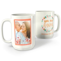 White Photo Mug, 15oz with Amazing Floral design