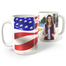 White Photo Mug, 15oz with American Flag design