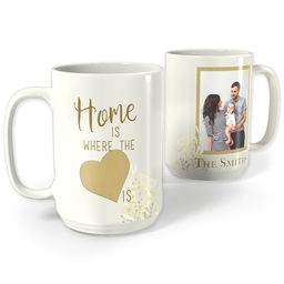 White Photo Mug, 15oz with Home & Heart design