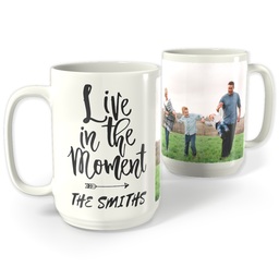 White Photo Mug, 15oz with Live In The Moment design