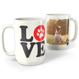 White Photo Mug, 15oz with Love Paws design