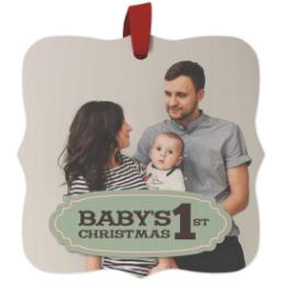 Thumbnail for Fancy Bracket Maple Ornament with Baby's First Christmas design 1