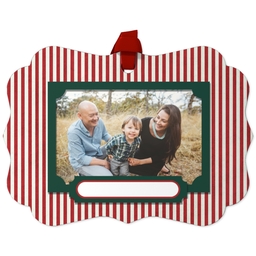 Personalized Metal Ornament - Scalloped with Candy Stripe design