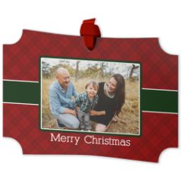 Thumbnail for Personalized Metal Ornament - Modern Corners with Christmas Plaid design 2