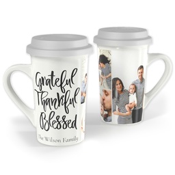 Premium Grande Photo Mug with Lid, 16oz with Grateful Thankful Blessed design