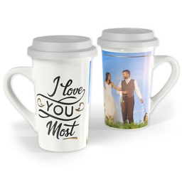Premium Grande Photo Mug with Lid, 16oz with Love You Most design