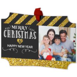 Thumbnail for Personalized Metal Ornament - Modern Corners with Merry Christmas, Happy New Year Black And Gold Glitter design 2