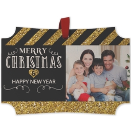Maple Ornament - Modern Corner with Merry Christmas, Happy New Year Black And Gold Glitter design