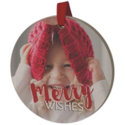 Thumbnail for Wood Photo Ornament - Round with Merry Wishes design 2