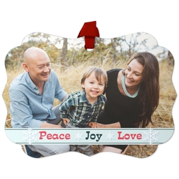 Personalized Metal Ornament - Scalloped with Peace Joy Love design
