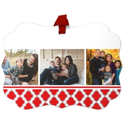 Personalized Metal Ornament - Scalloped with Red Damask design