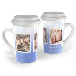 Premium Grande Photo Mug with Lid, 16oz with Watercolor Blue design