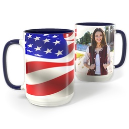 Blue Photo Mug, 15oz with American Flag design