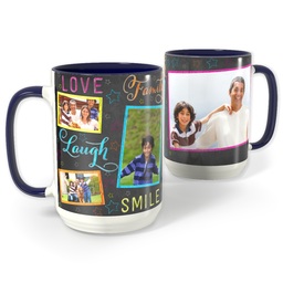 Blue Photo Mug, 15oz with Colorful Family Chalkboard design