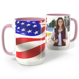 Pink Photo Mug, 15oz with American Flag design
