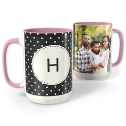 Pink Photo Mug, 15oz with Custom Color Monogram Mini Dots design