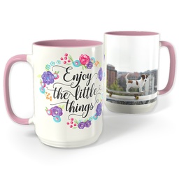 Pink Photo Mug, 15oz with Enjoy Little Things Bouquet design
