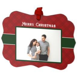 Thumbnail for Personalized Metal Ornament - Scalloped with Christmad Plaid design 2