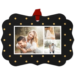 Personalized Metal Ornament - Scalloped with Gold Dots design