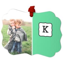 Thumbnail for Scalloped Metal Ornament with Green Monogram design 2