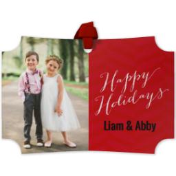 Thumbnail for Personalized Metal Ornament - Modern Corners with Herringbone Holidays design 1
