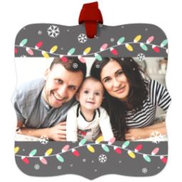 Thumbnail for Personalized Metal Ornament - Fancy Bracket with Holiday Lights design 1