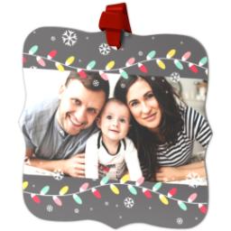Thumbnail for Personalized Metal Ornament - Fancy Bracket with Holiday Lights design 2