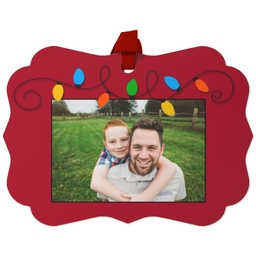Personalized Metal Ornament - Scalloped with Holiday Lights design