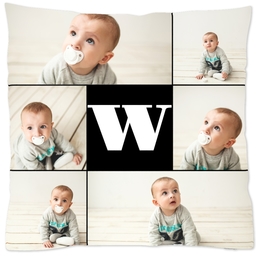 16x16 Throw Pillow with Picture Grid With Monogram 7 design
