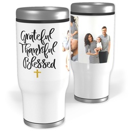 Stainless Steel Tumbler, 14oz with Grateful Thankful Blessed Cross design