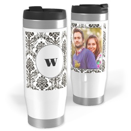 14oz Personalized Travel Tumbler with Monogram Brocade design