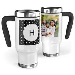 14oz Stainless Steel Travel Photo Mug with Custom Color Monogram Mini Dots design