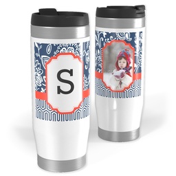 14oz Personalized Travel Tumbler with Fancy Brocade Monogram design