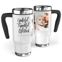 14oz Stainless Steel Travel Photo Mug with Grateful Thankful Blessed design