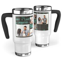 14oz Stainless Steel Travel Photo Mug with Joy Love Laughter Family design