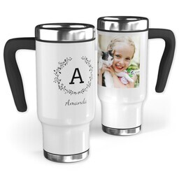 14oz Stainless Steel Travel Photo Mug with Laurel Monogram design