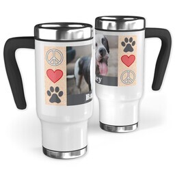 14oz Stainless Steel Travel Photo Mug with Peace Love And Paws design