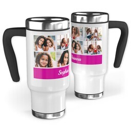 14oz Stainless Steel Travel Photo Mug with Pink Bar design