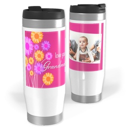 14oz Personalized Travel Tumbler with Pink Bouquet Grandma design