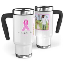 14oz Stainless Steel Travel Photo Mug with Pink Hope Faith Love design