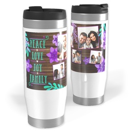 14oz Personalized Travel Tumbler with Rustic Peace Love Joy Family design