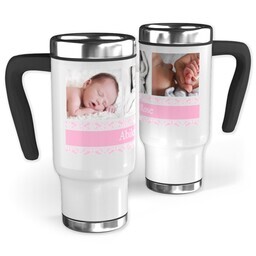 14oz Stainless Steel Travel Photo Mug with Sweet Pink Damask design