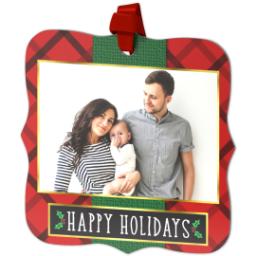 Thumbnail for Personalized Metal Ornament - Fancy Bracket with Elegant Plaid Holiday design 2