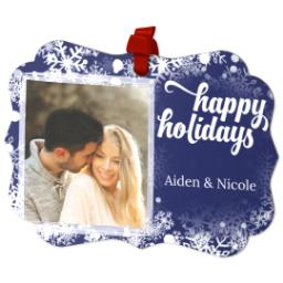 Thumbnail for Personalized Metal Ornament - Scalloped with Holiday Snow Flurry design 2