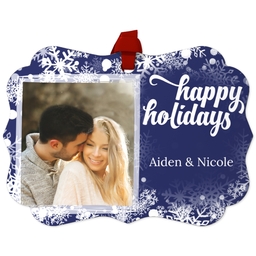Personalized Metal Ornament - Scalloped with Holiday Snow Flurry design