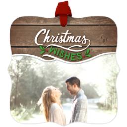 Thumbnail for Fancy Bracket Metal Ornament with Rustic Christmas Wishes design 1